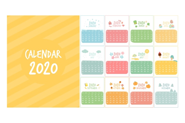 Cute 2020 calendar template