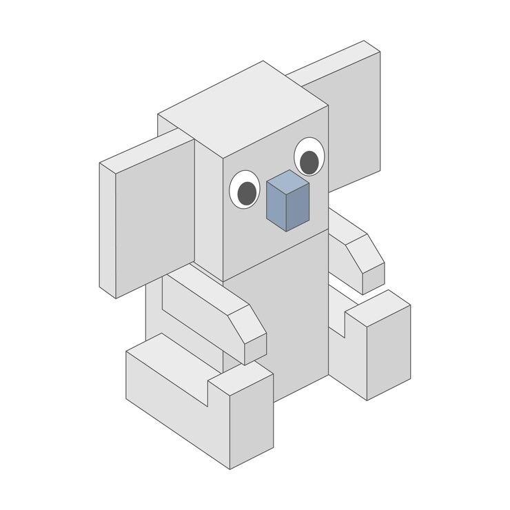 Vector cute 3d koala character in pixel style on a white background