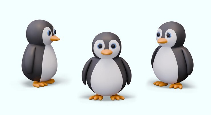 Vector cute 3d penguin front view and different sides vector bird in children style