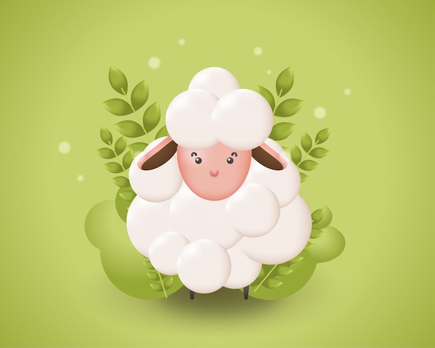 Illustrazione vettoriale di pecore in stile 3d carino