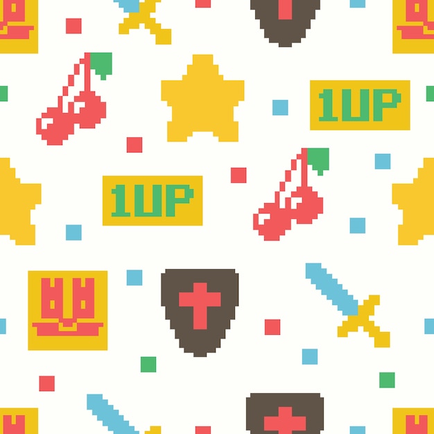 cute 8 bit game seamless pattern