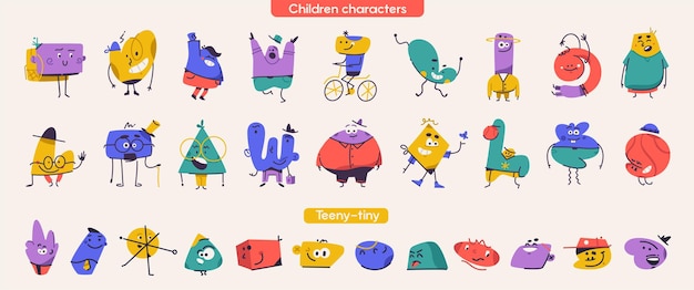 Cute abstract children characters set