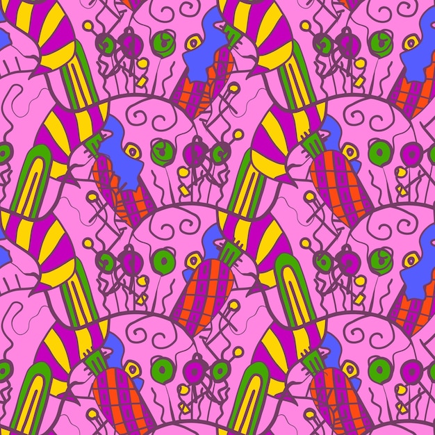 Cute abstract doodle artistic sketch seamless pattern. Background with crazy messy doodle art