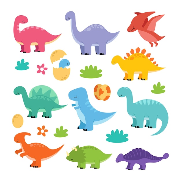 Cute adorable baby dinosaur character vector illustration