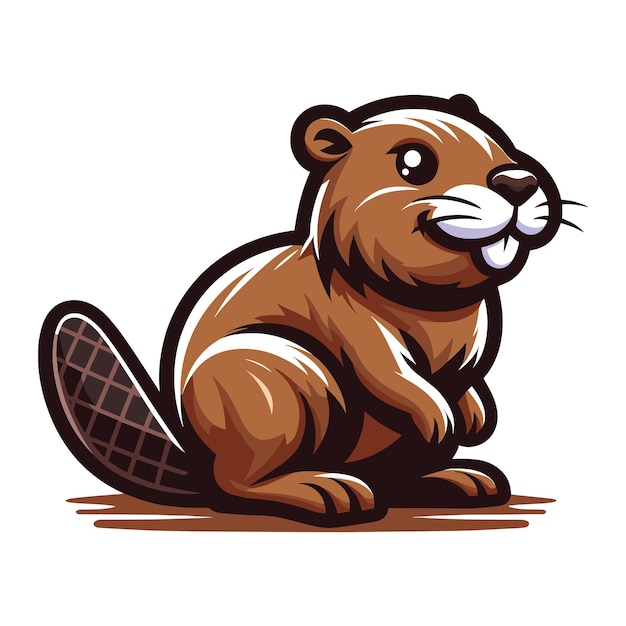 Vector cute adorable beaver cartoon character vector illustration funny animal brown beaver flat design