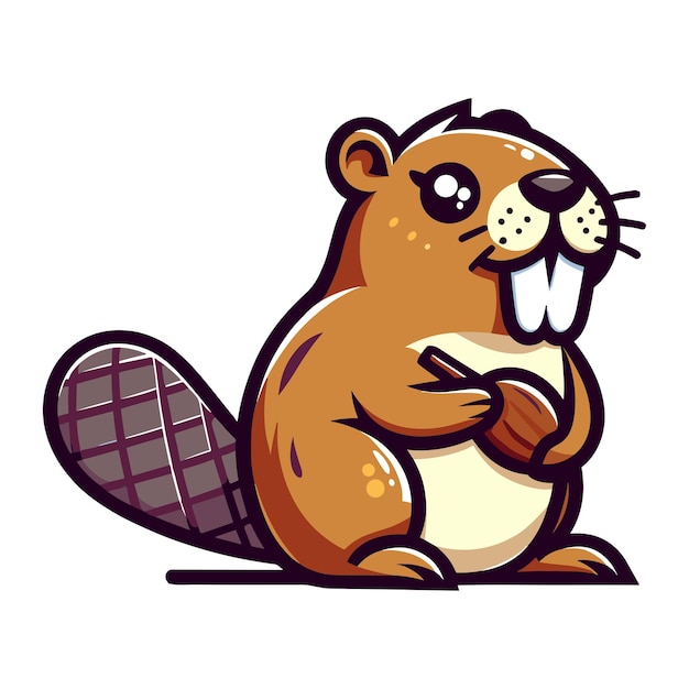 Vector cute adorable beaver cartoon character vector illustration funny animal brown beaver flat design