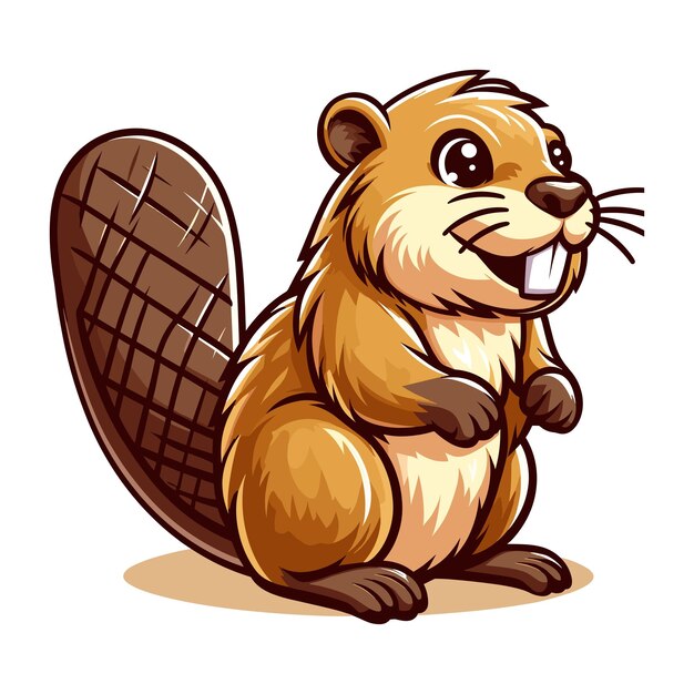 Vector cute adorable beaver cartoon character vector illustration funny animal brown beaver flat design