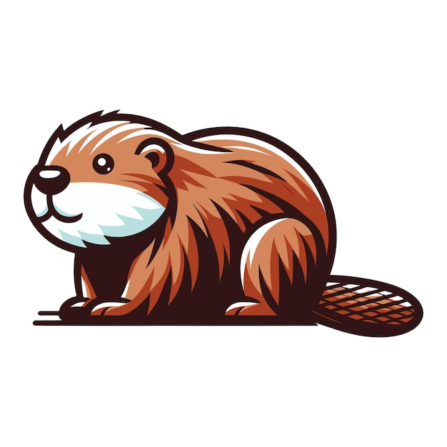 Cute adorable beaver cartoon character vector illustration funny animal brown beaver flat design