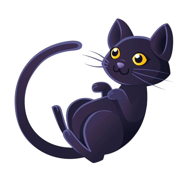 Вектор Милый очаровательный черный кот мультфильм животных дизайн плоские векторные иллюстрации на белом фоне.