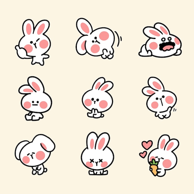 Vector cute and adorable bunny sticker first set