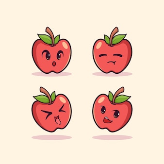 Simpatico cartone animato adorabile frutta mela illustrazione per adesivo icona mascotte e logo