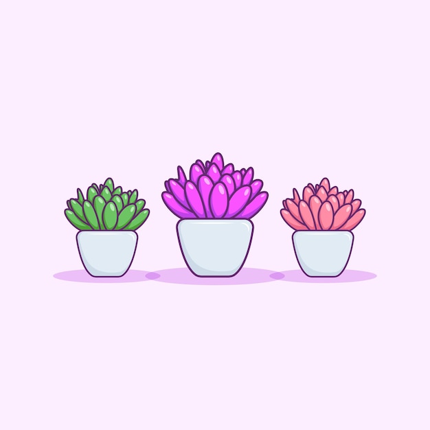 Cute adorable cartoon colorful succulent cactus plant illustration for sticker icon mascot and logo