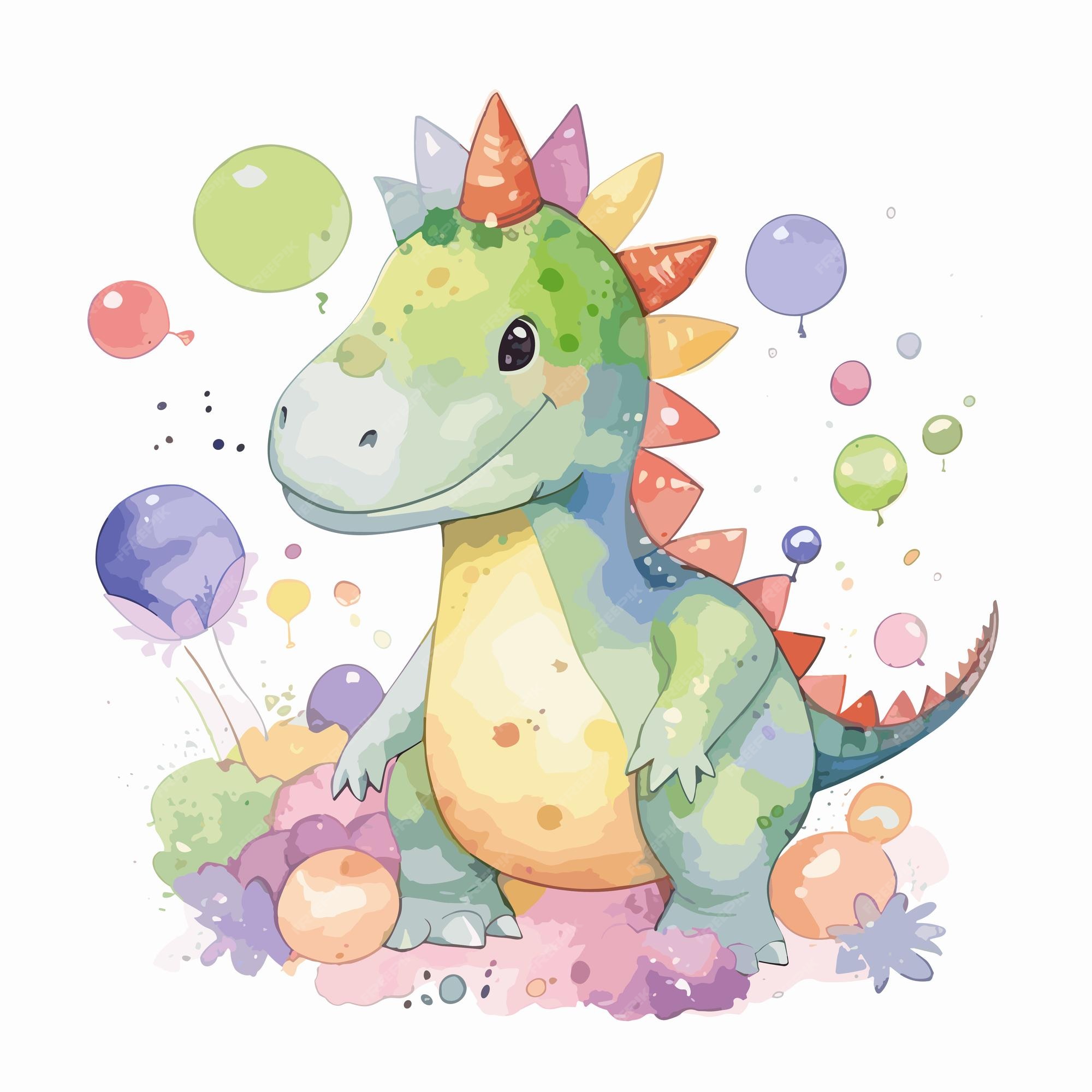 Premium Vector  Cute little dinosaur portrait with watercolor