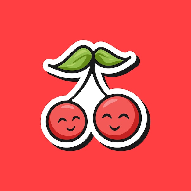 Cute adorable cartoon fresh red cherry couple illustration for sticker icon mascot and logo emoticon