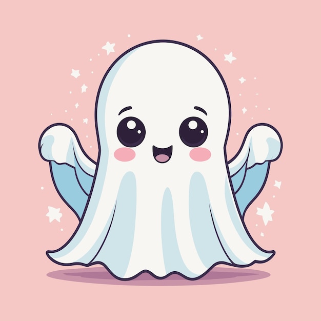 Adorabile fantasma dei cartoni animati kawaii disegno vettoriale dell'illustrazione del personaggio