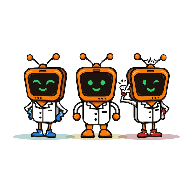 Cute adorable cartoon robot television illustration for sticker icon mascot and logo