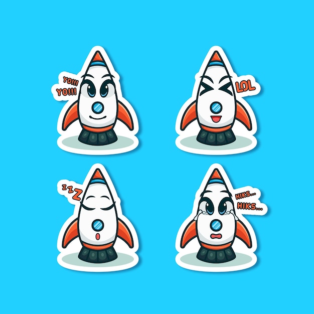 Cute adorable cartoon rocket illustration for sticker icon mascot and logo