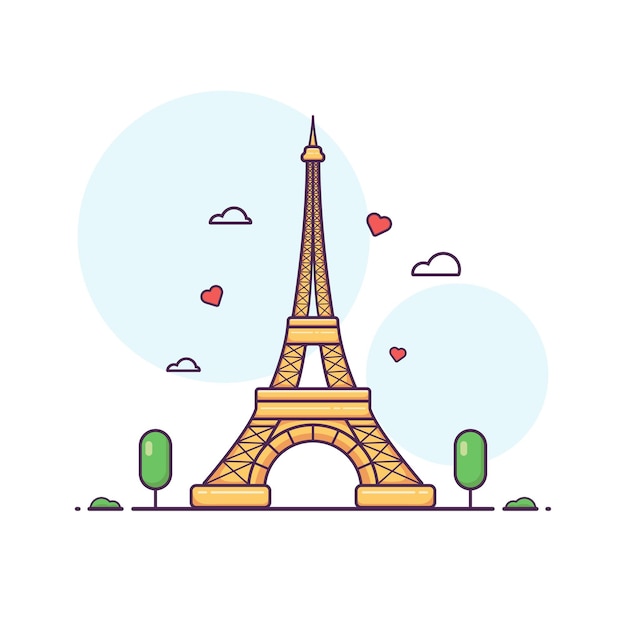 Cute adorable cartoon romantic Eiffel tower france illustration for sticker icon mascot and logo