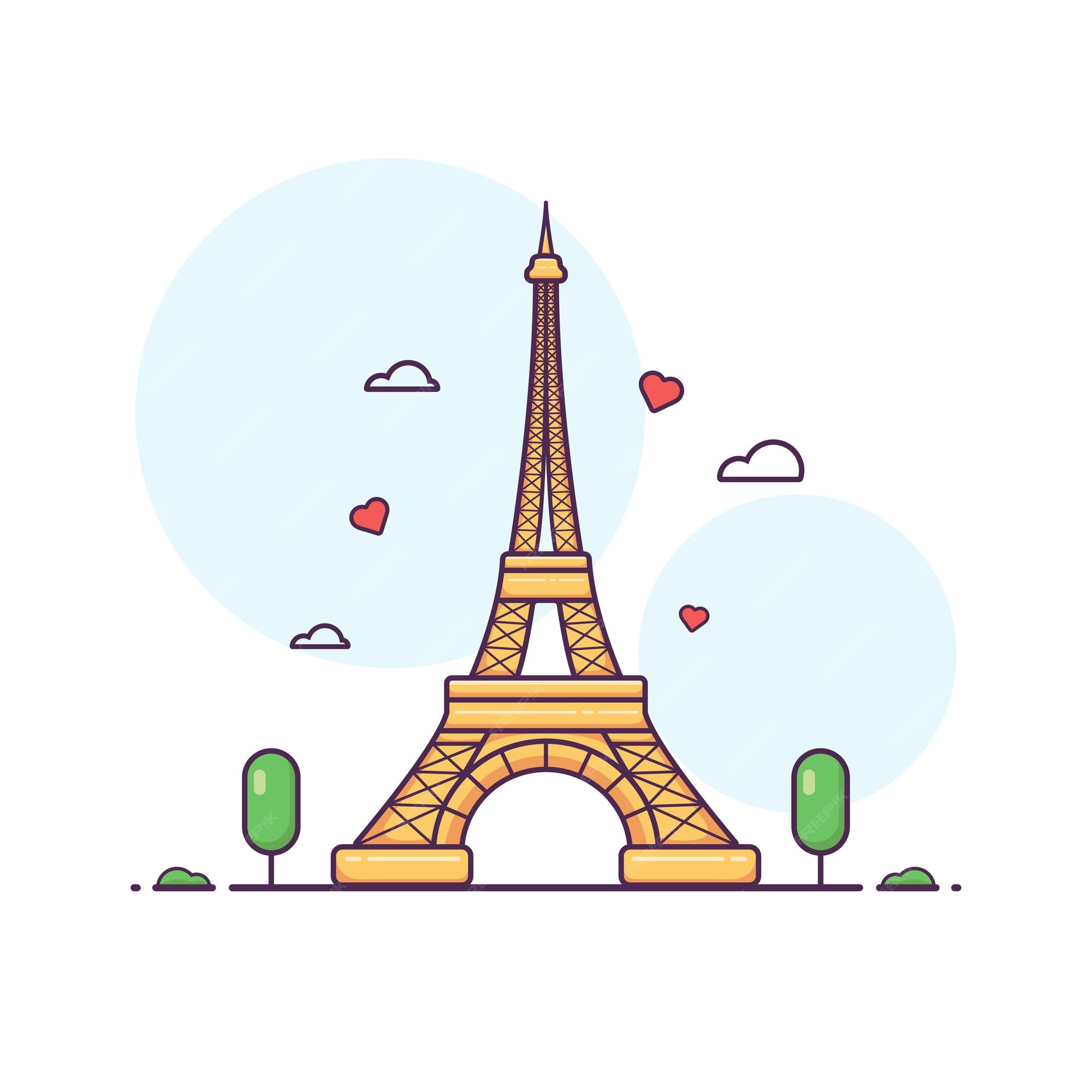 Premium Vector | Cute adorable cartoon romantic eiffel tower france illustration for sticker icon mascot and logo Premium Vector | Cute adorable cartoon romantic eiffel tower france illustration for sticker icon mascot and logo