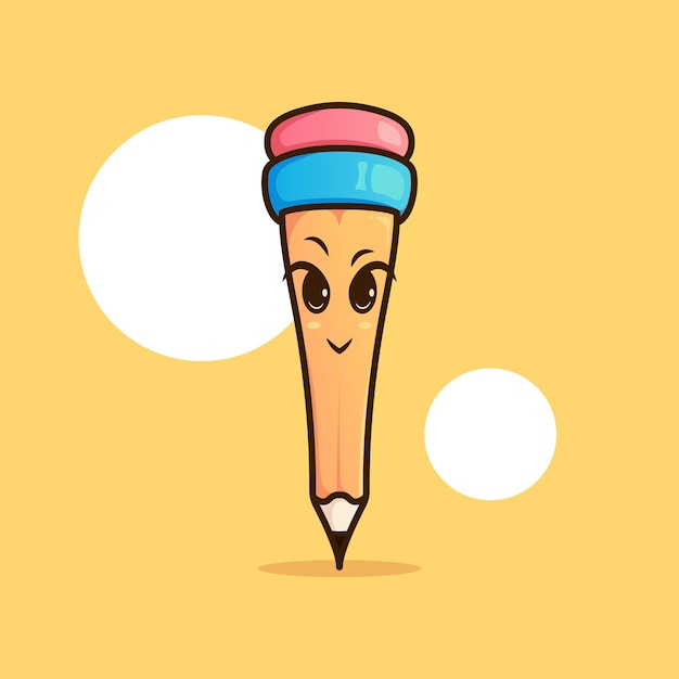 Illustrazione del ragazzo della matita della penna gialla della cancelleria del fumetto adorabile sveglio per la mascotte e il logo dell'icona dell'autoadesivo