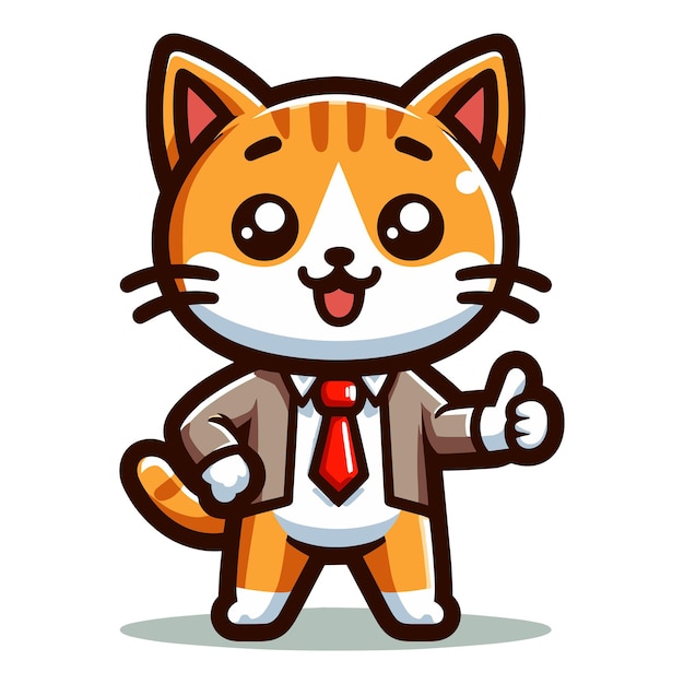 귀여운 사랑스러운 고양이가 슈트 드레스를 입고 만화 캐릭터 터 일러스트레이션 재미있는 고양이 평평한 디자인