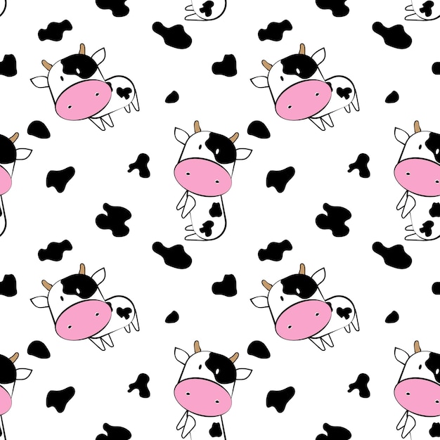 Cute adorable cow and animal print - seamless pattern