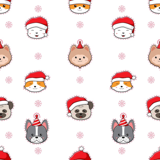 Simpatico cane adorabile buon natale felice anno nuovo cartone animato doodle seamless pattern background
