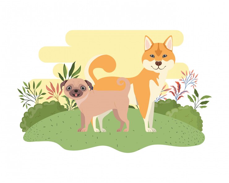 Vector cute and adorable dogs on white