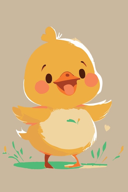 Cute adorable duckling artwork vector art of happy young little duck hand drawn art of small bird