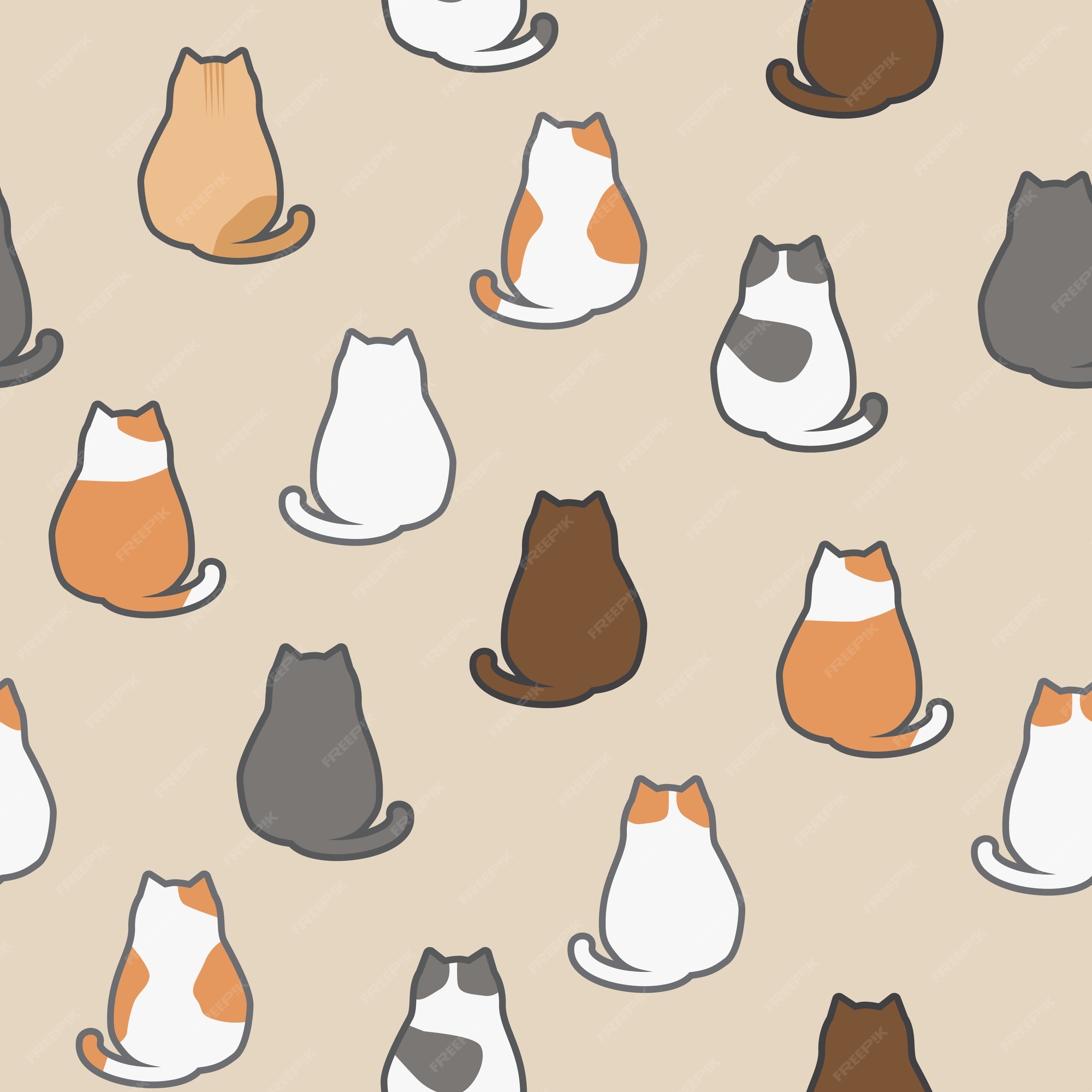 Premium Vector | Cute adorable funny cat sitting back animals cartoon  seamless pattern wallpaper background