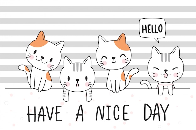 Симпатичные обожаемый рисованной baby cat котенок семьи приветствие мультфильм каракули обои обложка