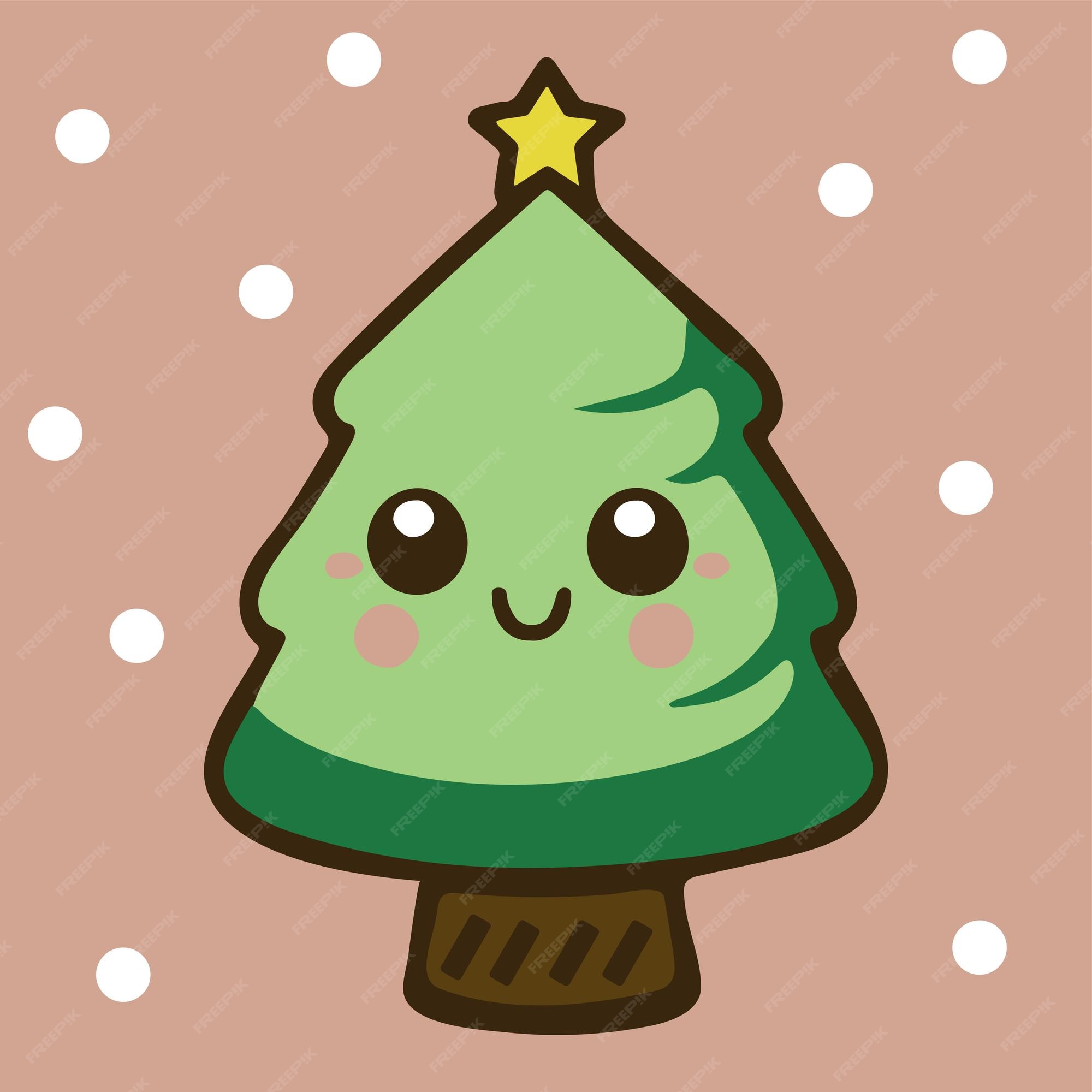 Premium Vector | Cute adorable kawaii christmas tree happy cartoon holiday  vector icon