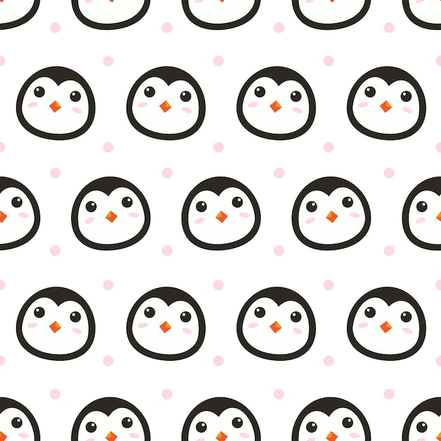 Vector cute adorable penguin head cartoon doodle seamless pattern background wallpaper