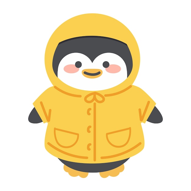 Cute adorable penguin wearing a yellow raincoat