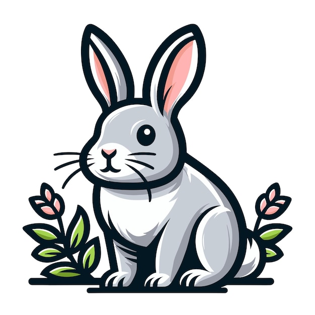 Cute adorable rabbit cartoon character vector illustration funny easter bunny flat design template