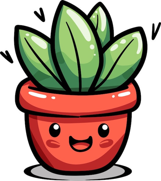 Vector cute adorable smile green plant in the red pot 01