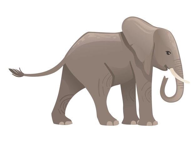 Carino elefante adulto sulla passeggiata cartone animato animale design piatto illustrazione vettoriale isolato su sfondo bianco