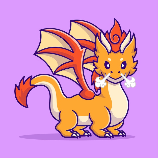 Cute Adult Orange Dragon Angry Cartoon Vector Icon Illustration Animal Nature Icon Concept Isolated