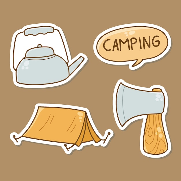 Vector cute adventure camping stickers illustration set