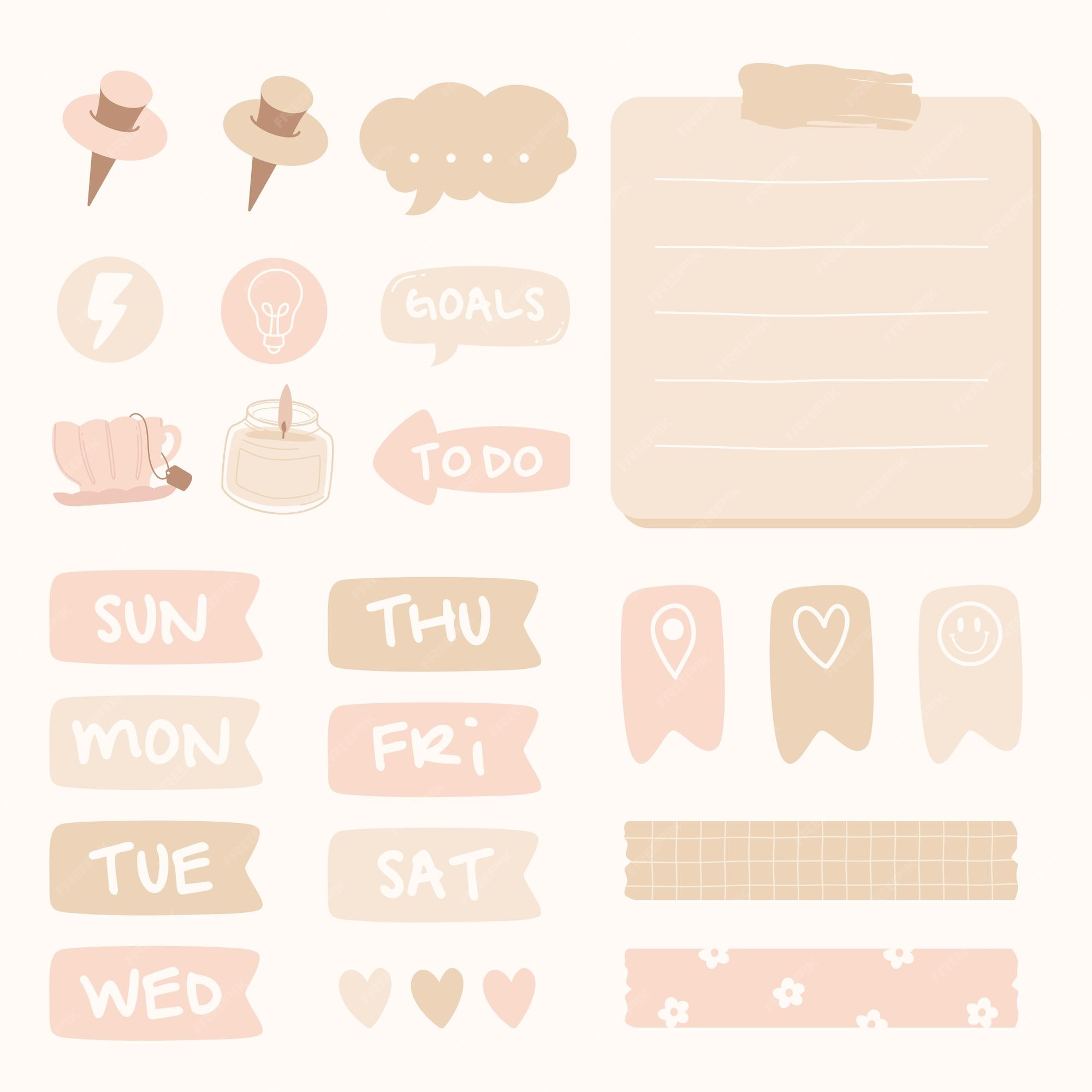 Premium Vector | Cute aesthetic daily planner scrapbook elements