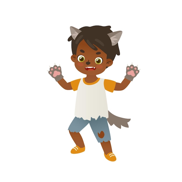 Cute african american baby boy in halloween werewolf costume.