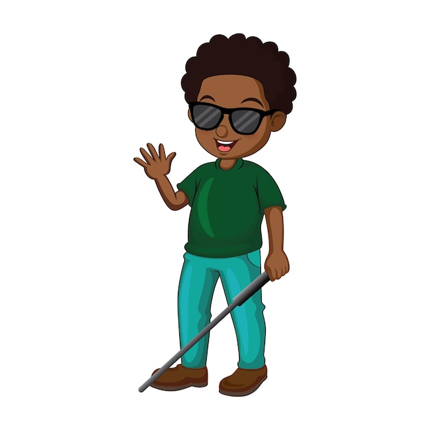 Vector cute african american blind boy character