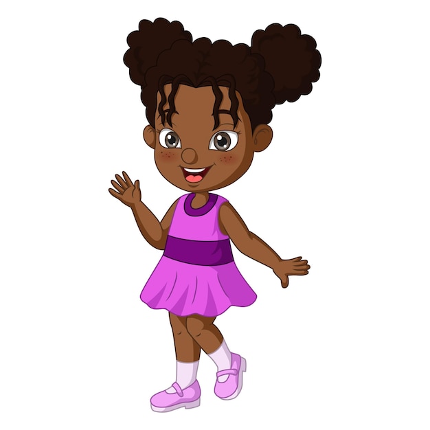 Vector cute african american girl waving hand