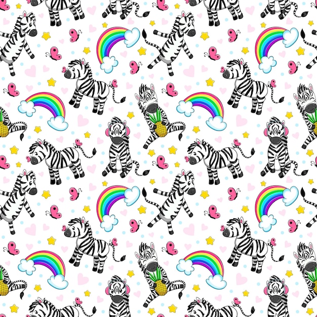 Cute african animal and rainbow seamless pattern