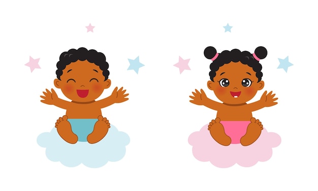 Cute African baby boy and girl clipart