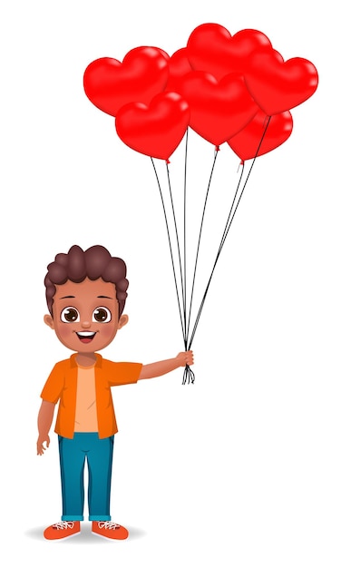 Cute african boy holding heart-shaped balloons