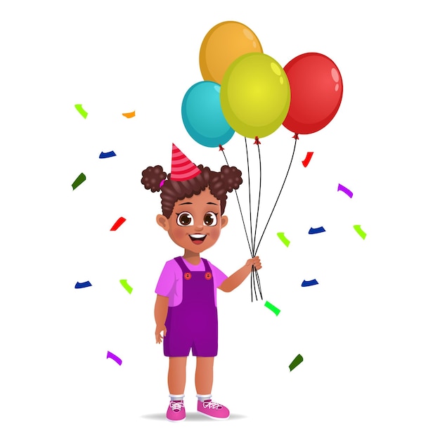 Симпатичная африканская девочка с воздушными шарами на вечеринке по случаю дня рождения