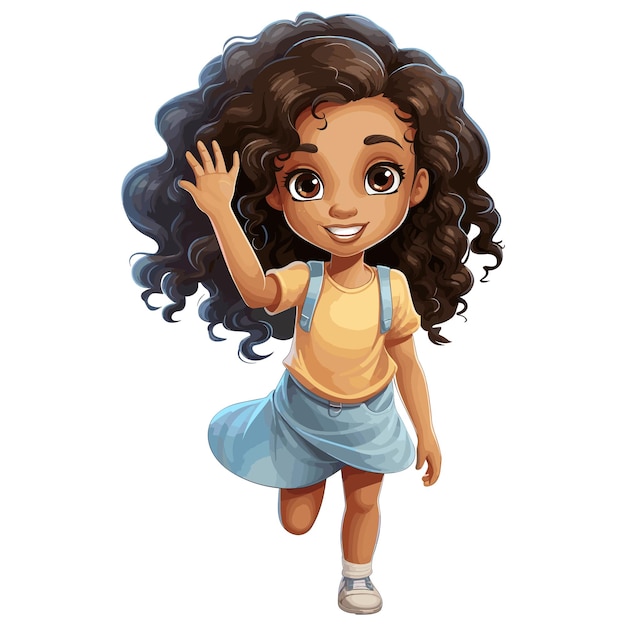 Cute African girl waving hand vector illustration