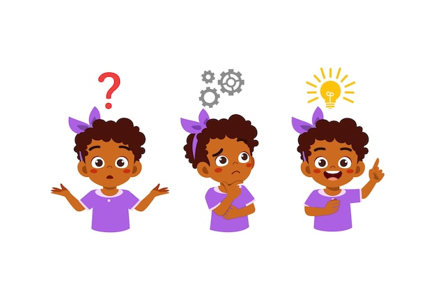 Vector cute african kid thinking and search idea