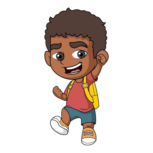 cute africanamerican kid cartoon back to school
